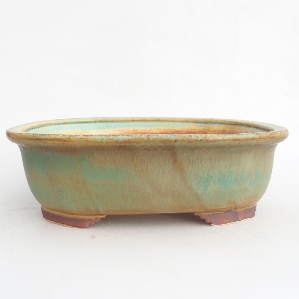 Ceramic bonsai bowl 25,5 x 21,5 x 8 cm, green
