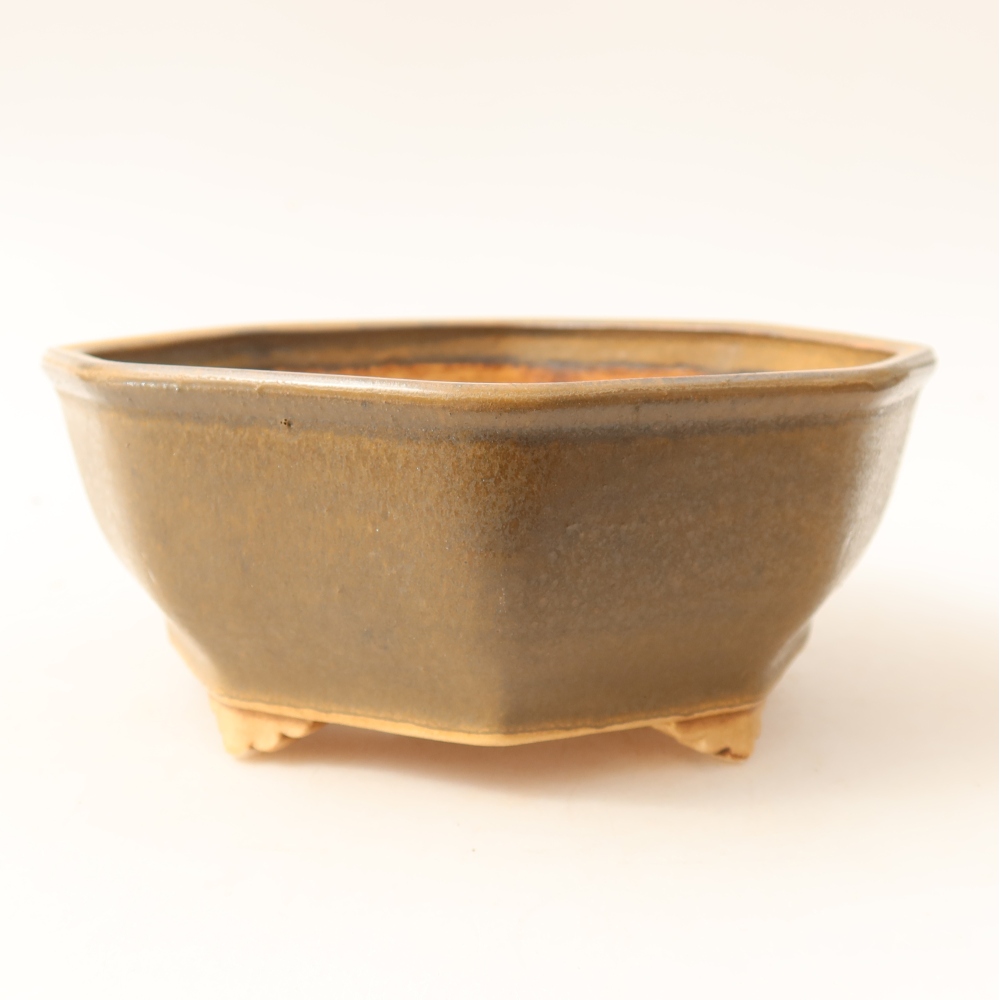 Ceramic bonsai pot, 17 x 16 x 6.5 cm, brown