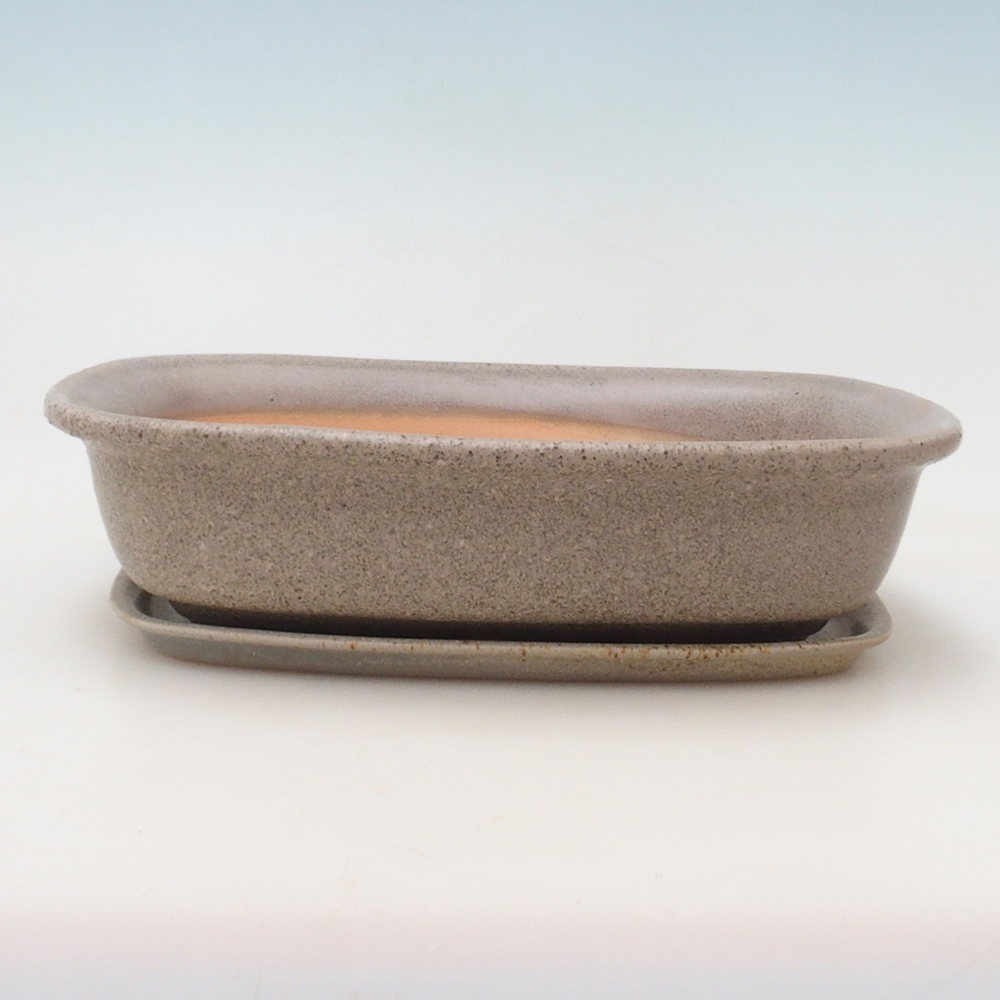 Bonsai pot + saucer H08 - 25 x 19.5 x 6 cm. - beige