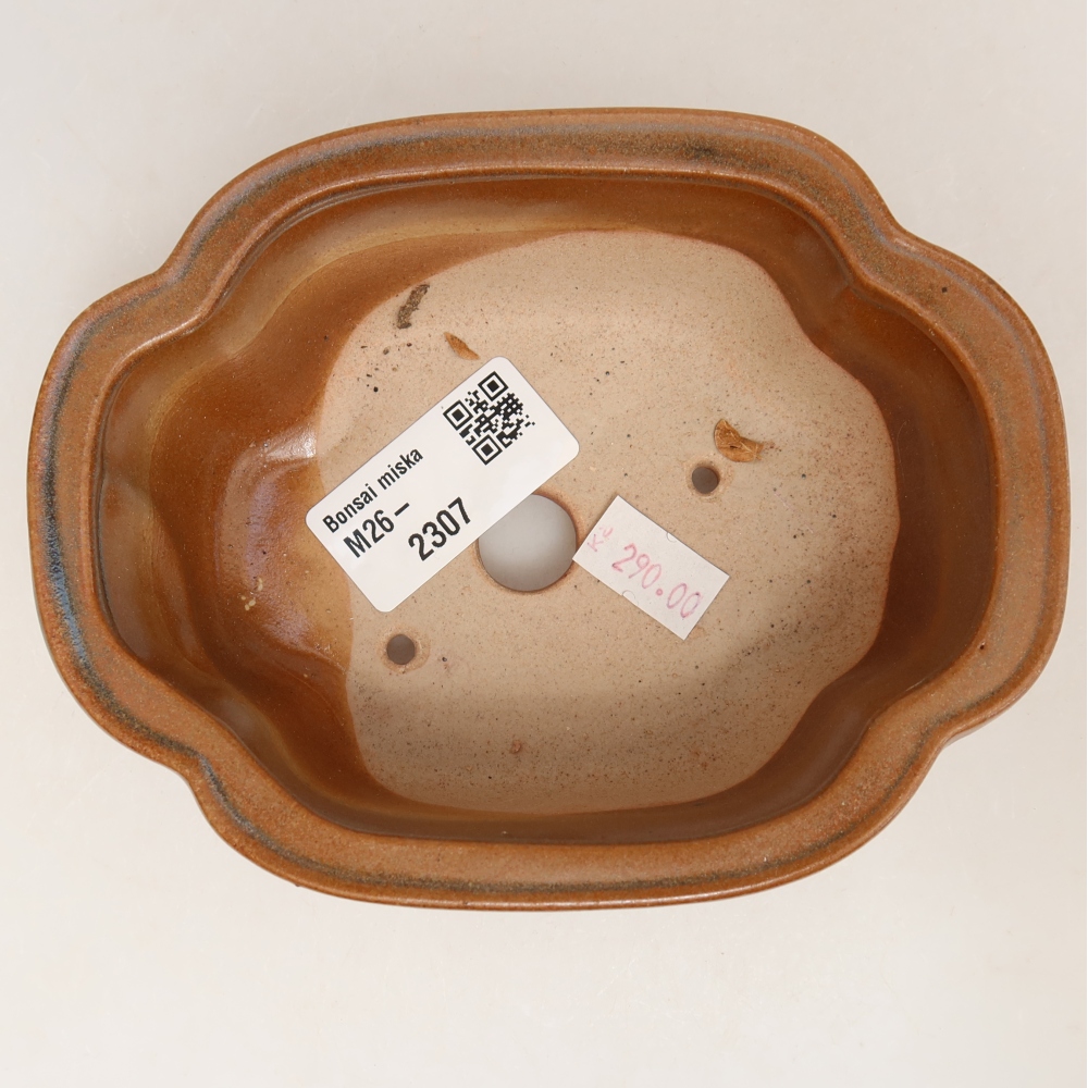 Ceramic bonsai pot, 13.5 x 10.5 x 5 cm, brown