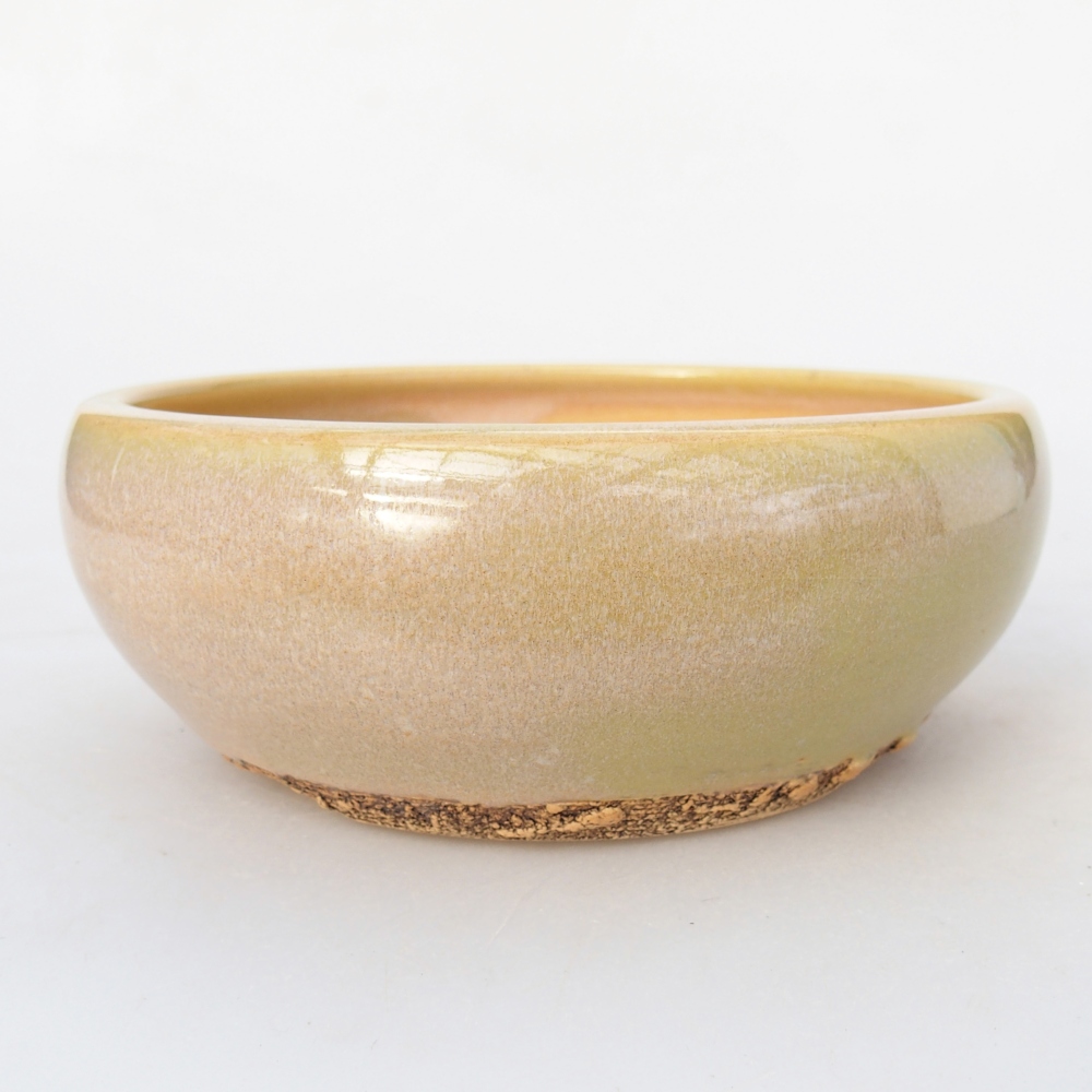 Ceramic bonsai bowl 15 x 15 x 5,5 cm, yellow-green