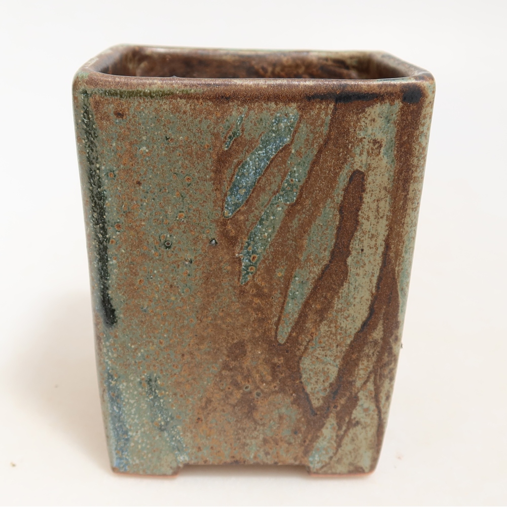 Ceramic bonsai pot, 8 x 8 x 10 cm, brown-green