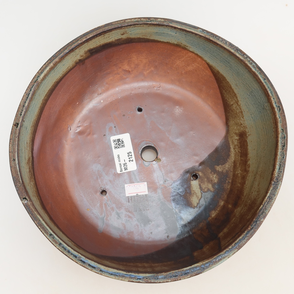 Ceramic bonsai pot, 24.5 x 24.5 x 7.5 cm, brown-green
