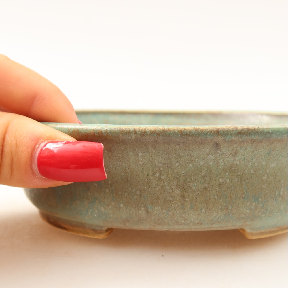 Ceramic bonsai pot, 12.5 x 11.5 x 3.5 cm, green