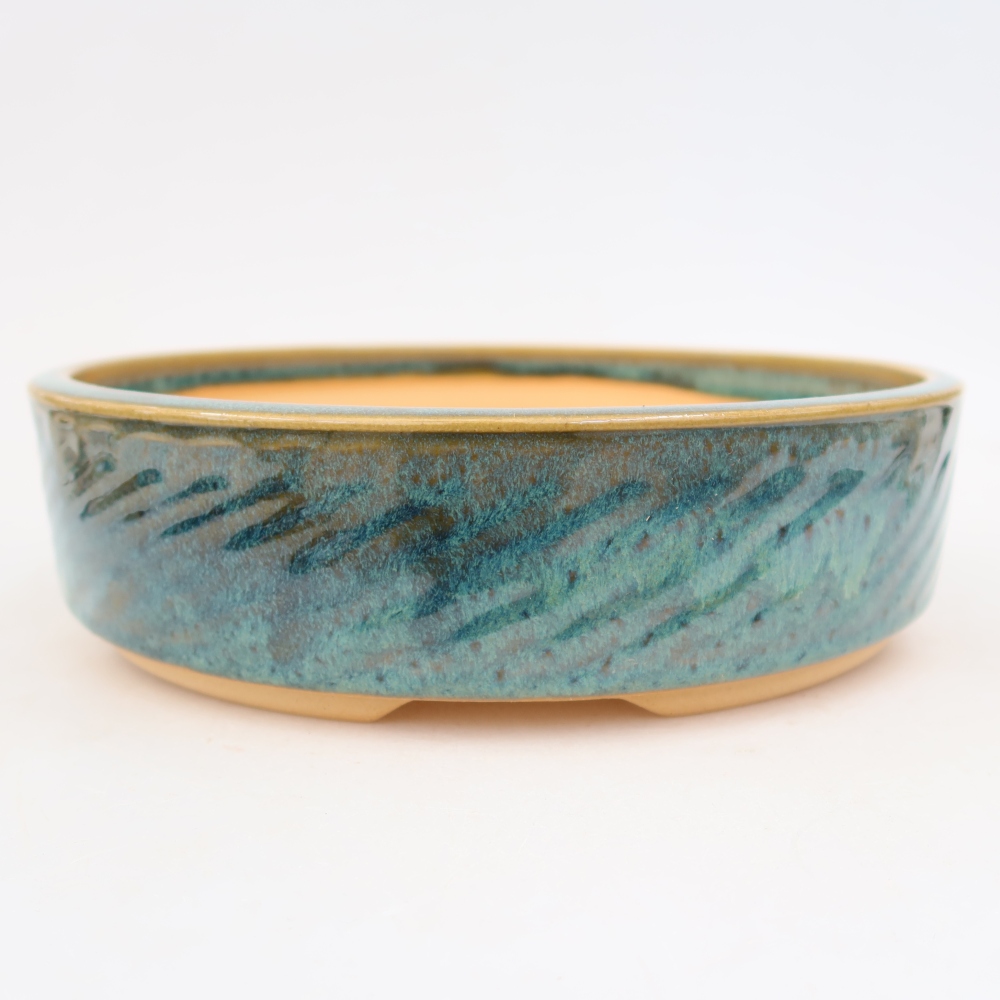 Ceramic bonsai pot, 23.5 x 23.5 x 6 cm, blue