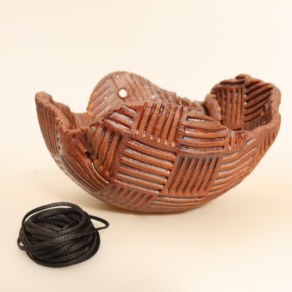 Ceramic Kokedama Pot, 13.5 x 13 x 7.5 cm, brown