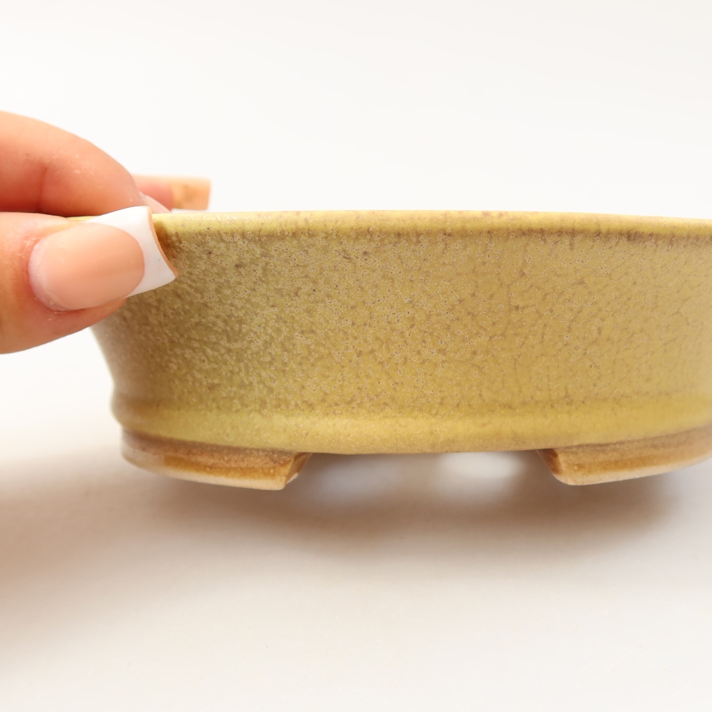 Ceramic bonsai pot, 14.5 x 12.5 x 4 cm, yellow