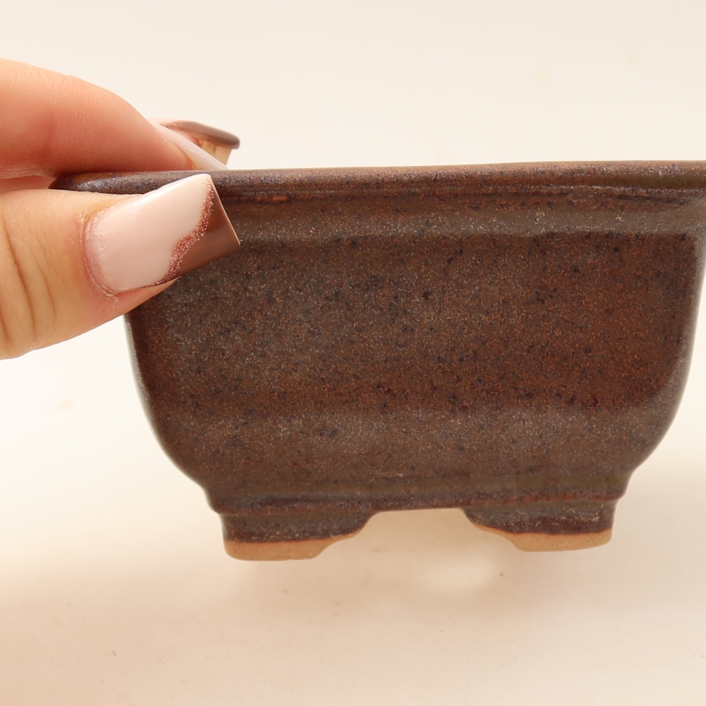 Ceramic bonsai pot, 9.5 x 9.5 x 5.5 cm, brown