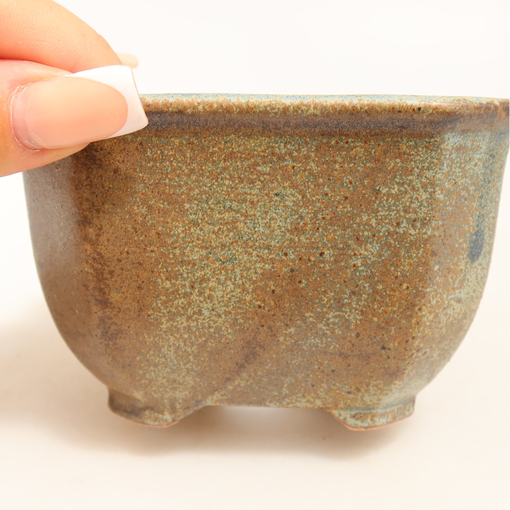 Ceramic bonsai pot, 10 x 10 x 6.5 cm, brown-green