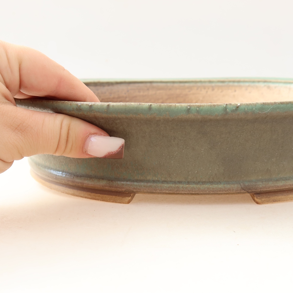 Ceramic bonsai pot, 27 x 24 x 5.5 cm, green