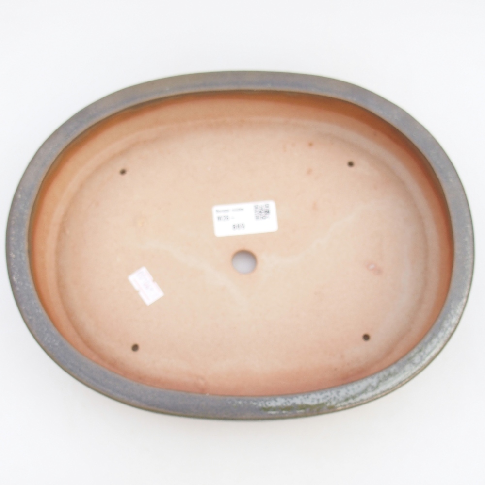 Ceramic bonsai bowl 26,5 x 21 x 5 cm, green-brown