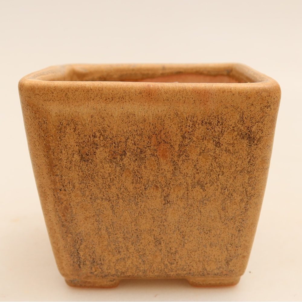 Ceramic bonsai pot, 7.5 x 7.5 x 6.5 cm, beige