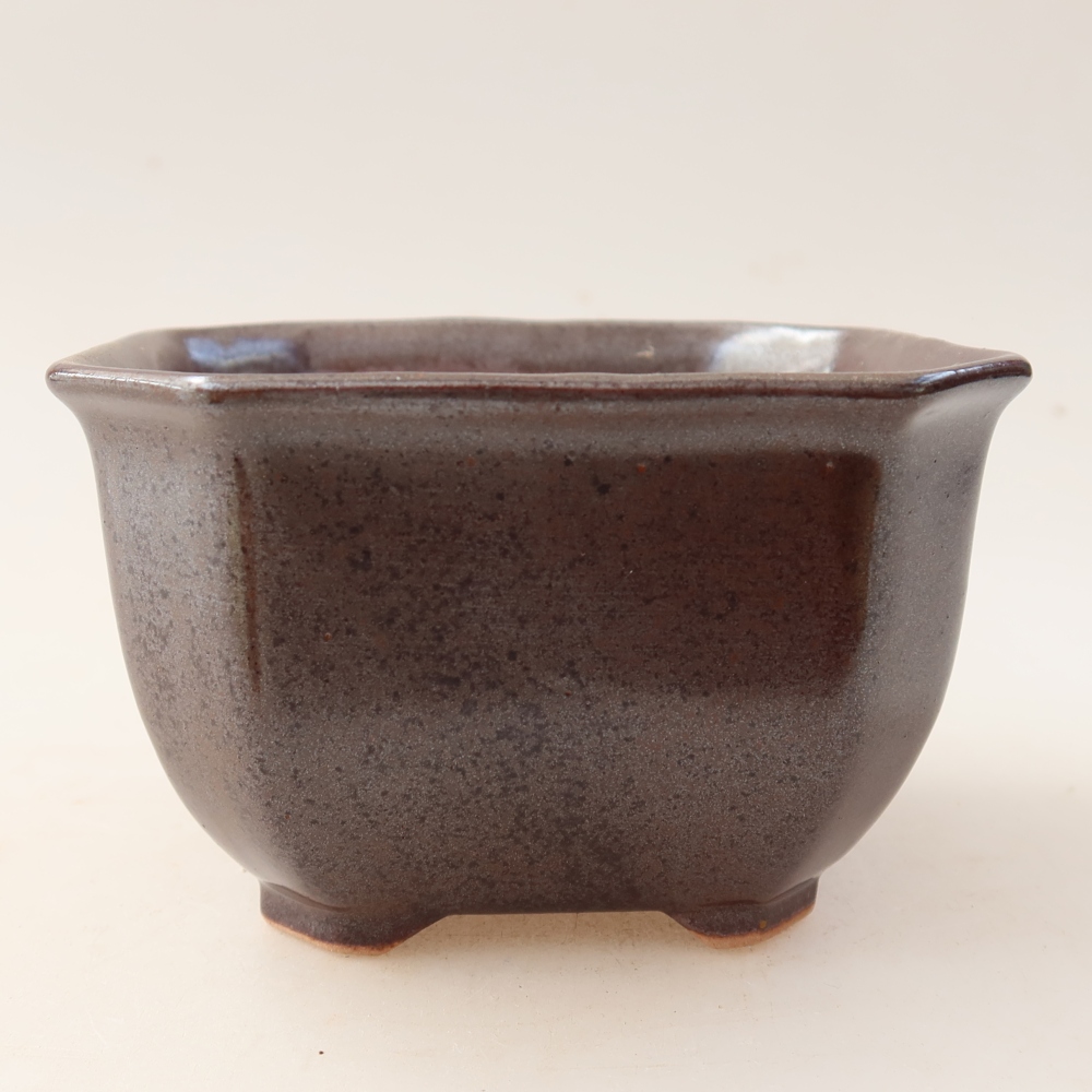 Ceramic bonsai pot, 10 x 10 x 6.5 cm, brown