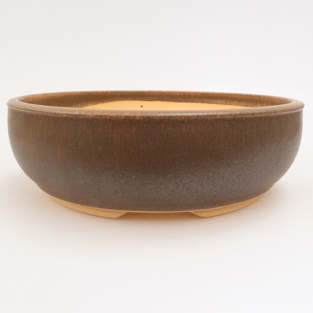 Ceramic bonsai pot, 22.5 x 22.5 x 7 cm, brown