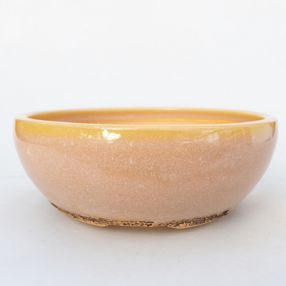 Ceramic bonsai bowl 16 x 16 x 6 cm, colour brown-yellow