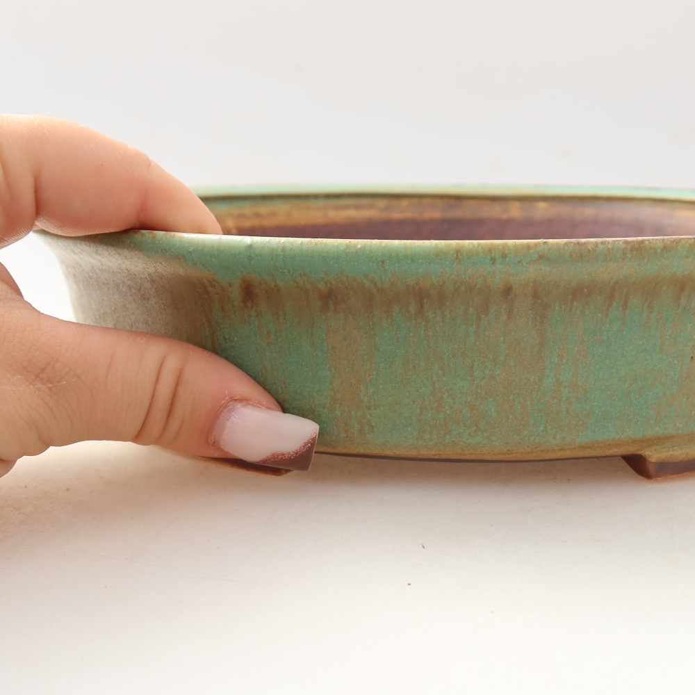 Ceramic bonsai pot, 21 x 19 x 5 cm, green