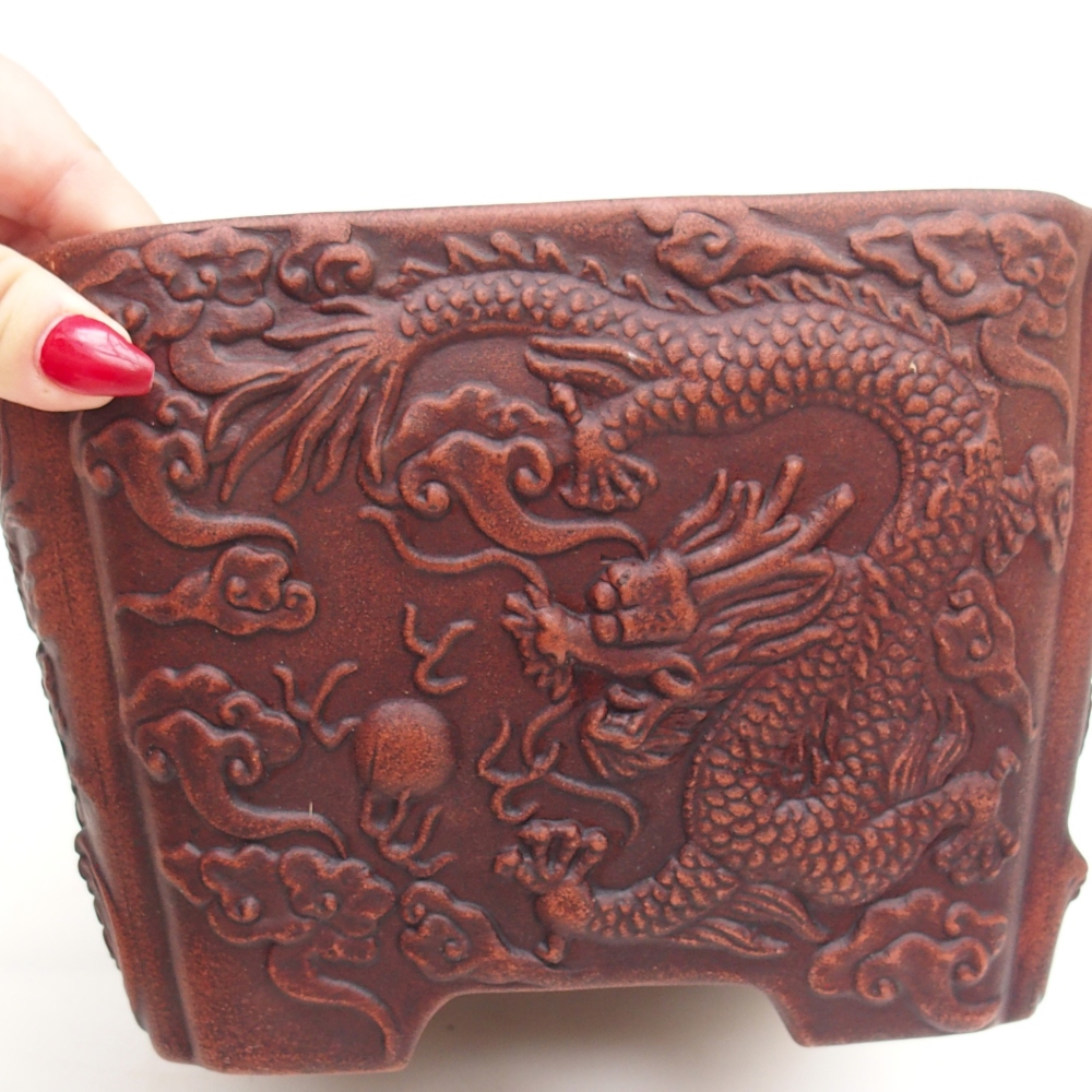 Ceramic bonsai bowl 21 x 21 x 13,5 cm, brown