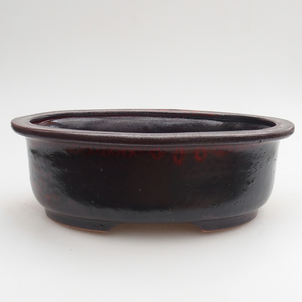 Ceramic bonsai bowl 23 x 19 x 7 cm, red-black