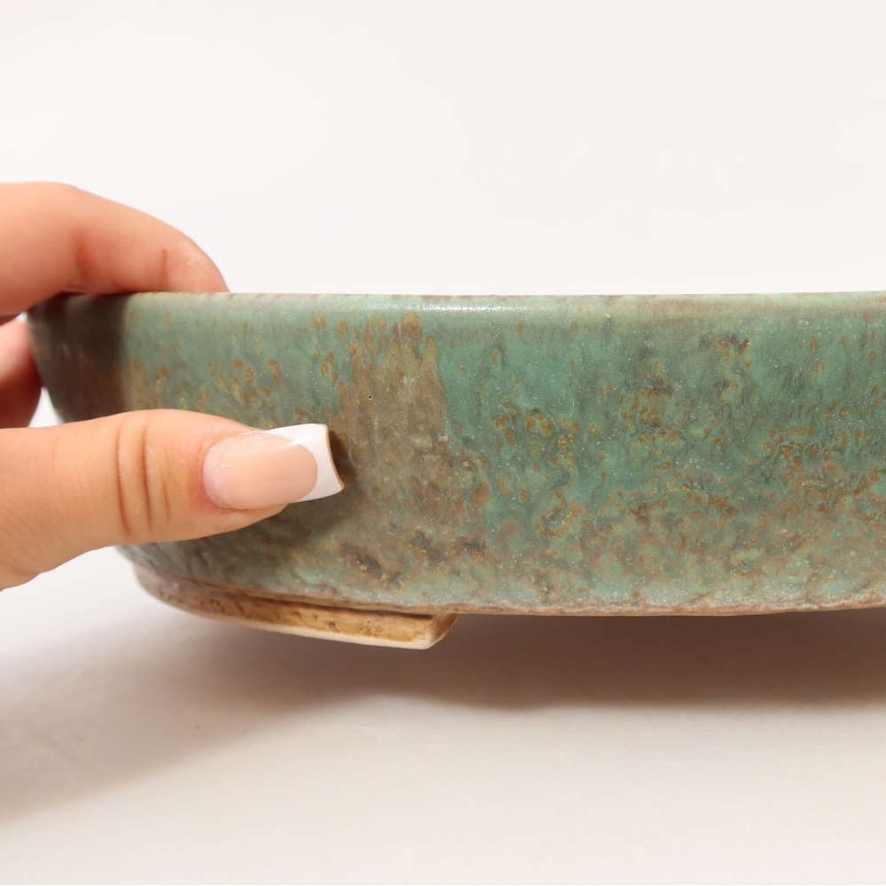 Ceramic bonsai bowl 26,5 x 24 x 5,5 cm, green
