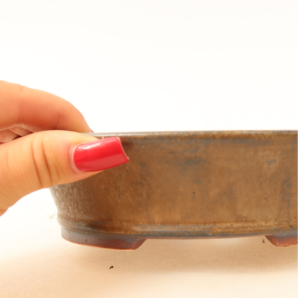 Ceramic bonsai pot, 17.5 x 16.5 x 4.5 cm, brown