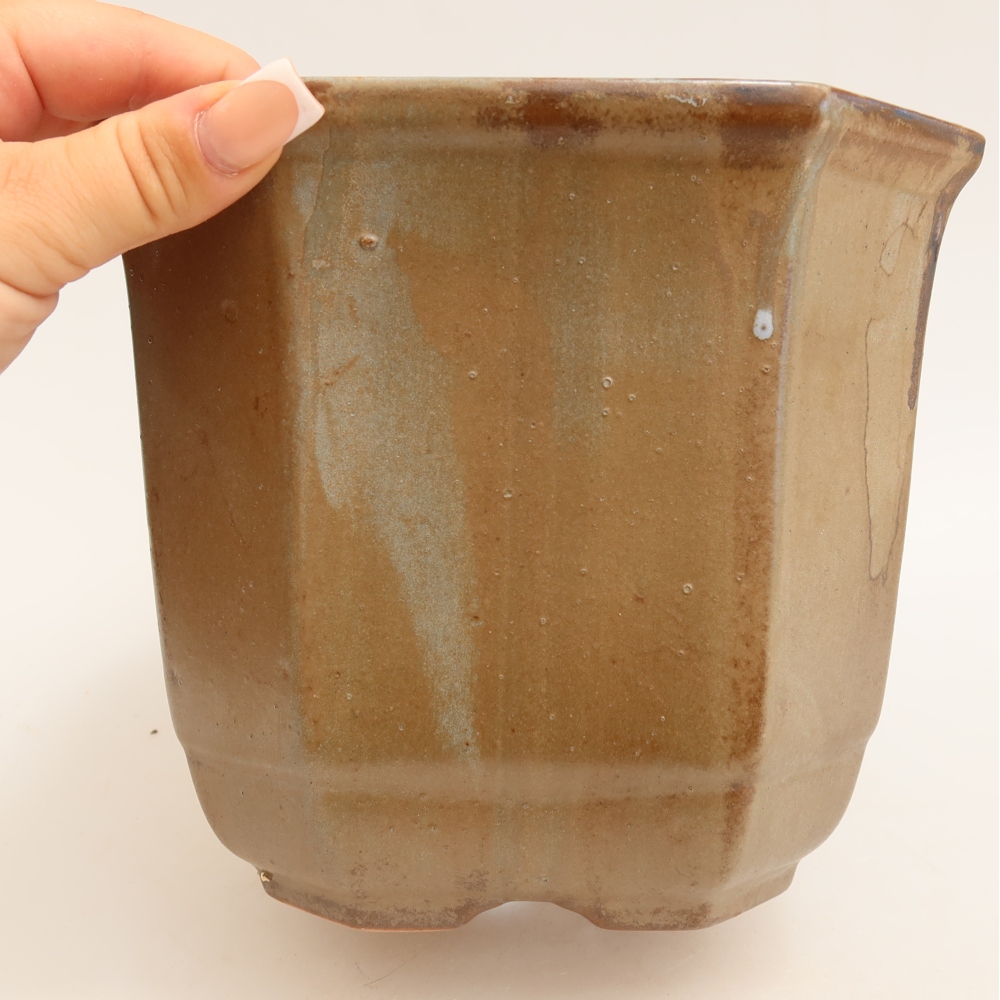Ceramic bonsai pot, 17.5 x 17.5 x 15.5 cm, brown-blue
