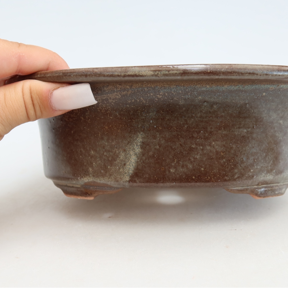 Ceramic bonsai pot, 19.5 x 15.5 x 6.5 cm, brown