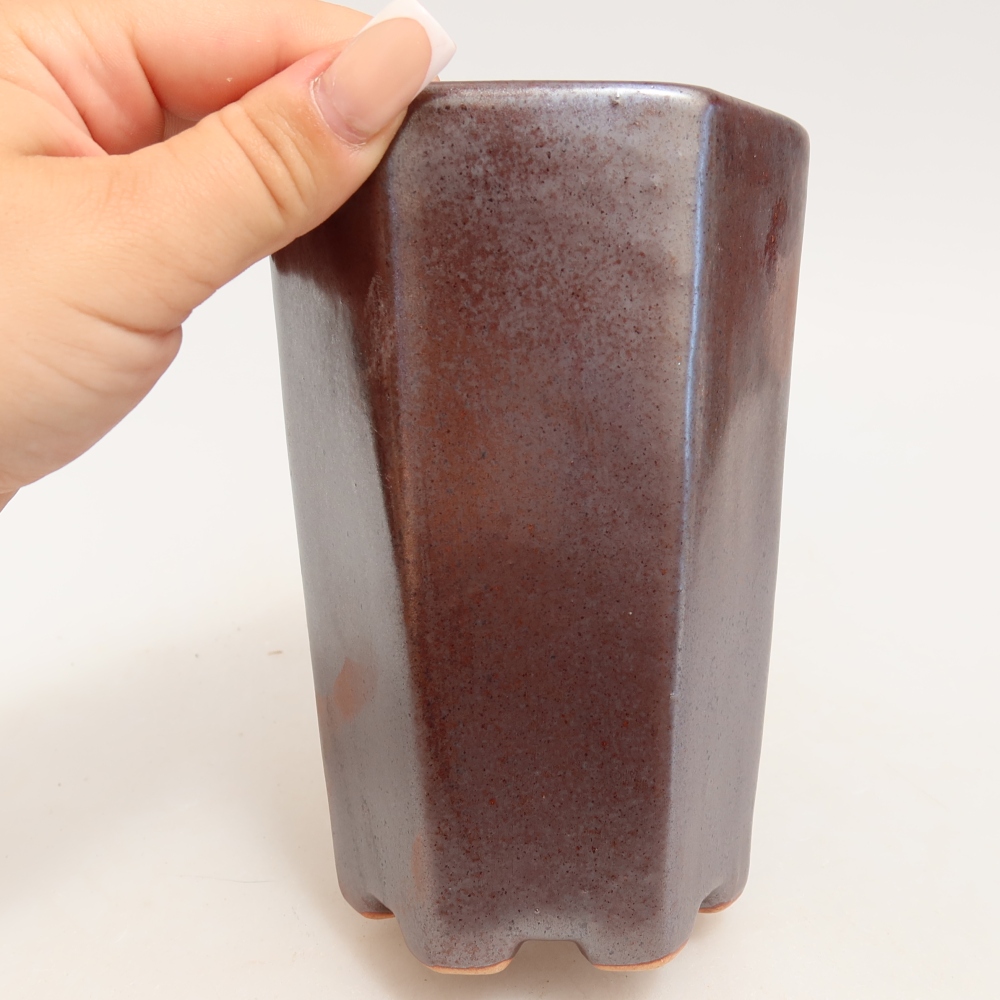 Ceramic bonsai pot, 9.5 x 8.5 x 14 cm, metallic color