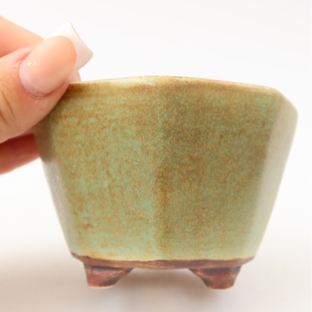 Ceramic bonsai pot, 9 x 8.5 x 5.5 cm, green