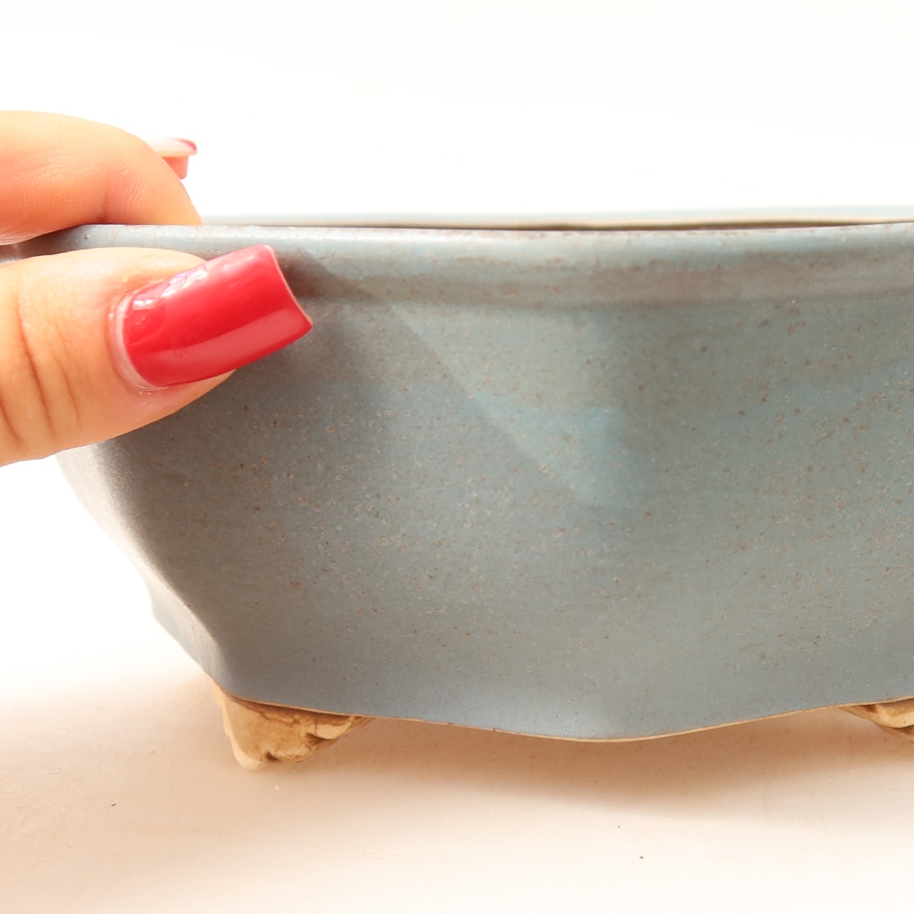 Ceramic bonsai pot, 17 x 16 x 6.5 cm, blue