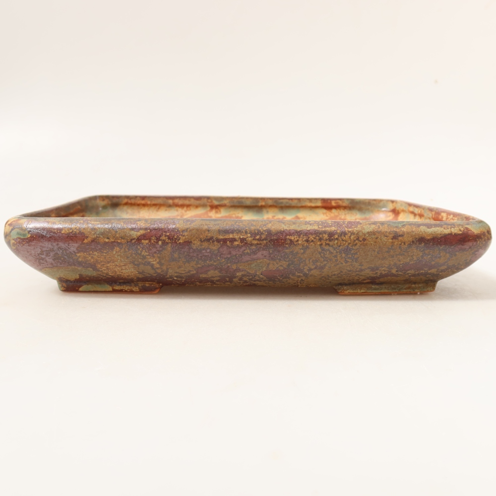 Ceramic bonsai pot, 24 x 17.5 x 4 cm, greenish-brown