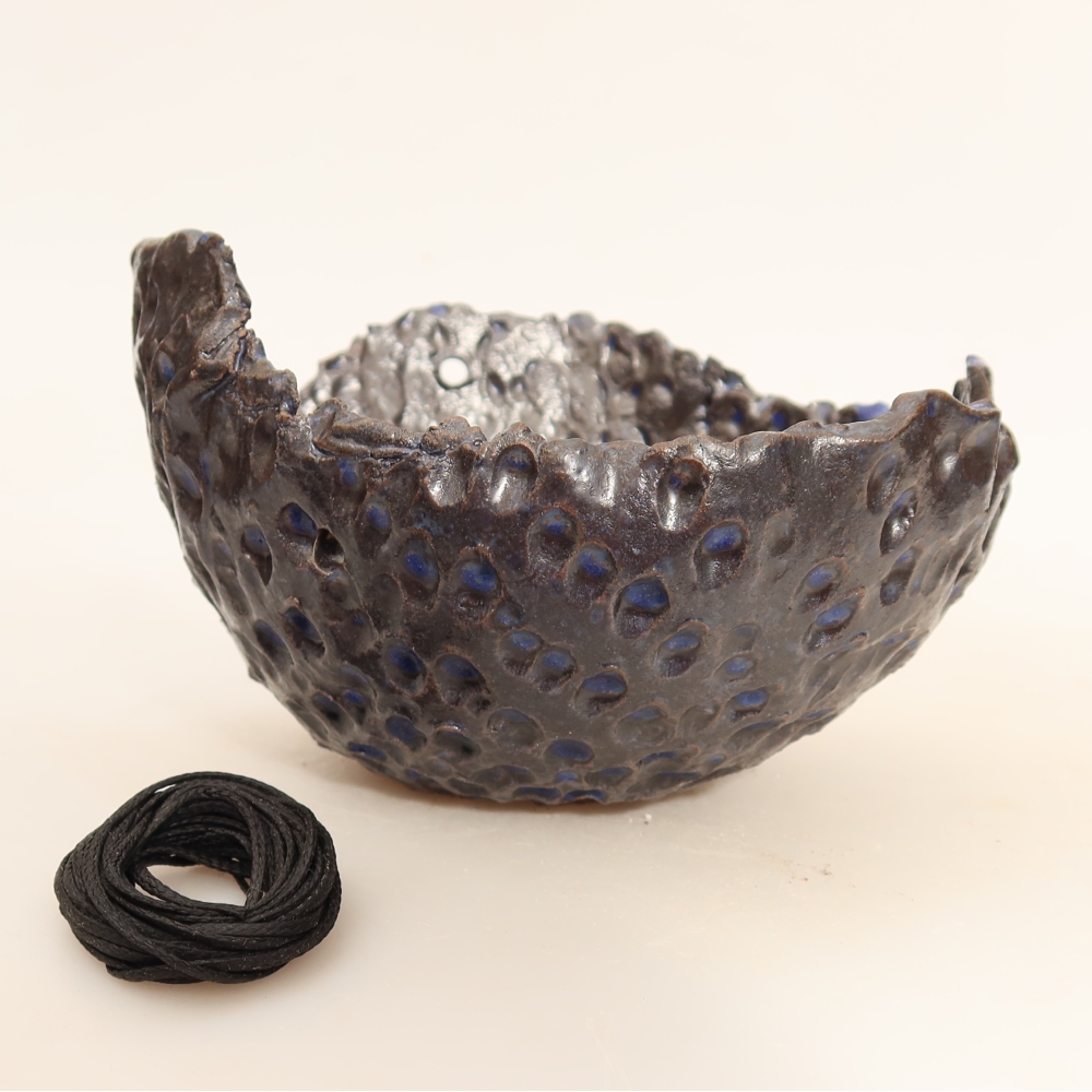 Ceramic Kokedama Pot, 14 x 12 x 8.5 cm, Blue
