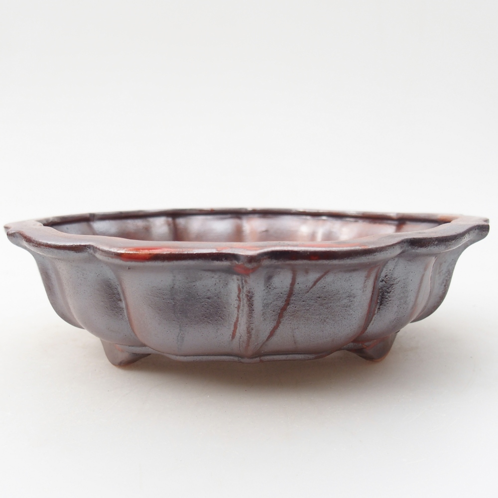 Ceramic bonsai bowl 18 x 18 x 5 cm, metallic red