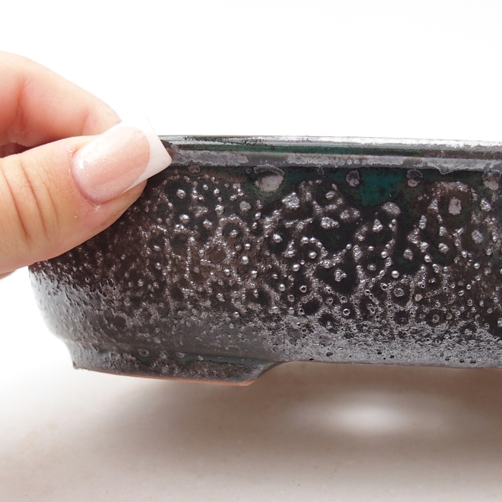 Ceramic bonsai bowl 19 x 14,5 x 4,5 cm, metallic green