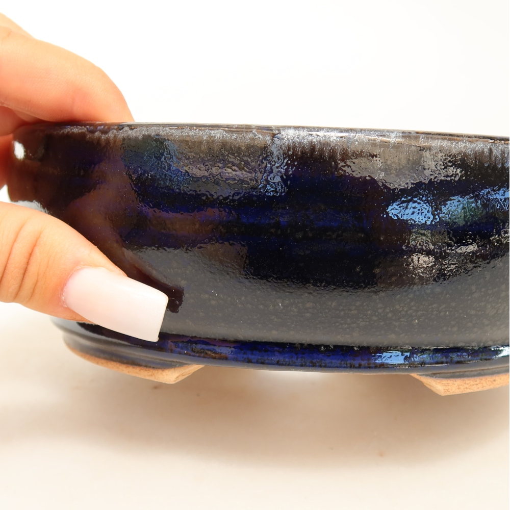 Ceramic bonsai pot, 16.5 x 16.5 x 5.5 cm, blue