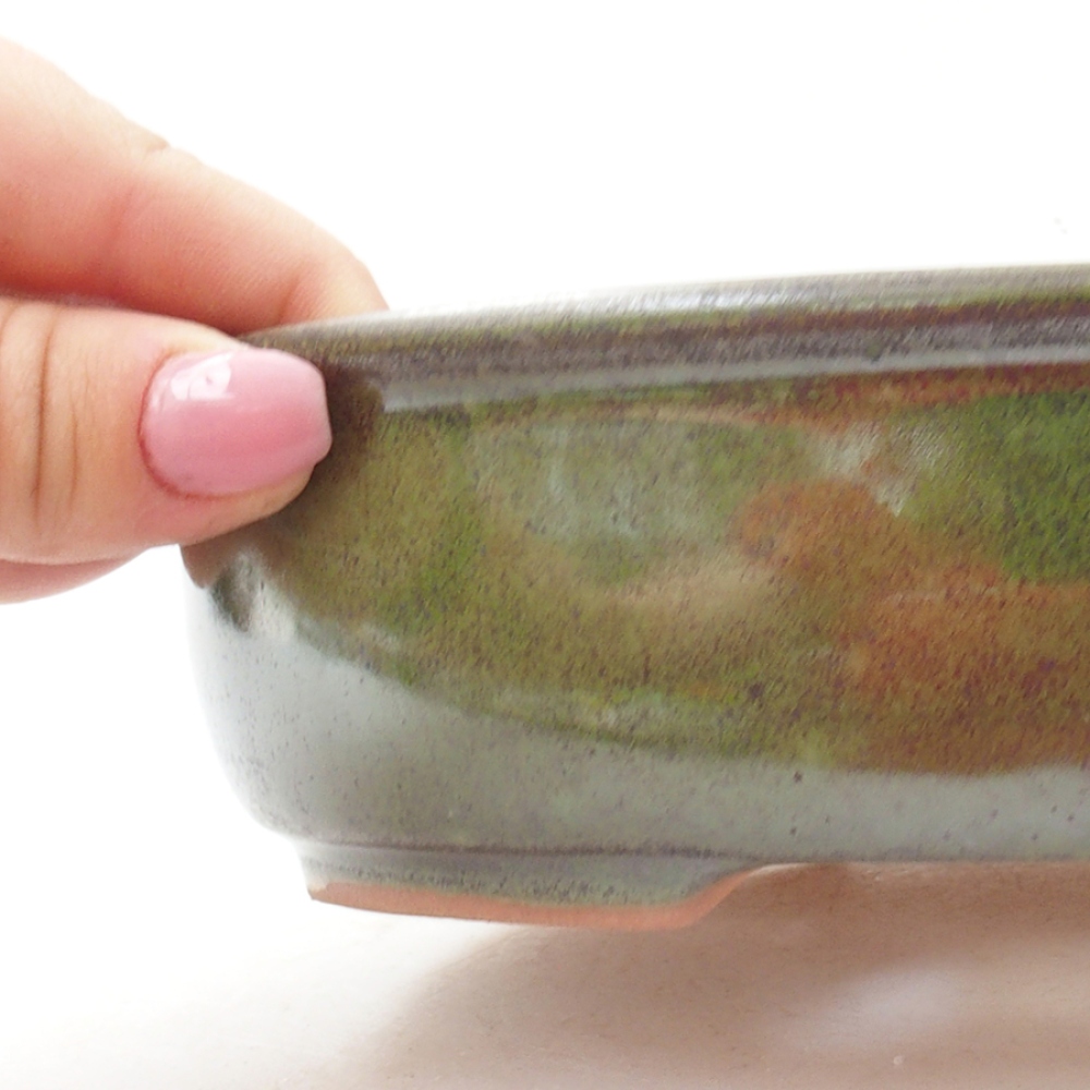 Ceramic bonsai bowl 18,5 x 14,5 x 5 cm, color green