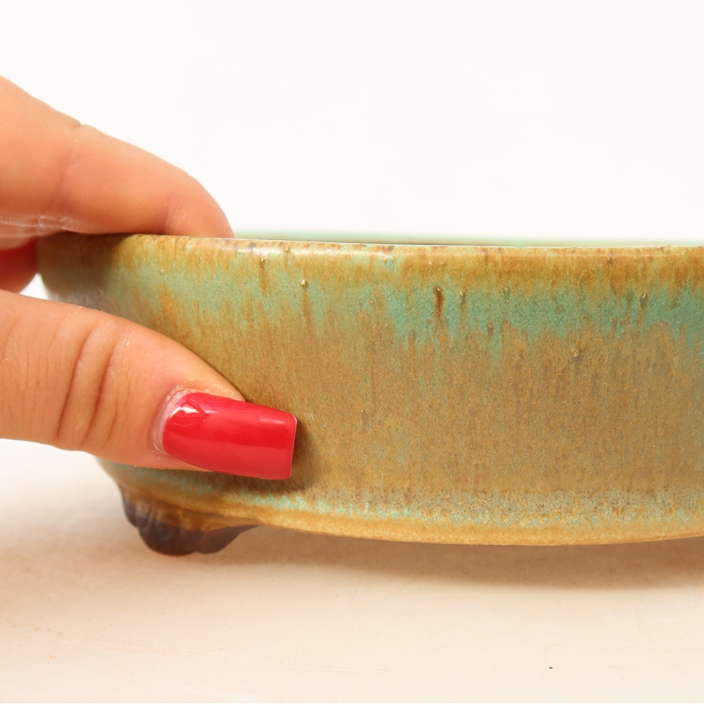 Ceramic bonsai bowl 18 x 18 x 5 cm, green