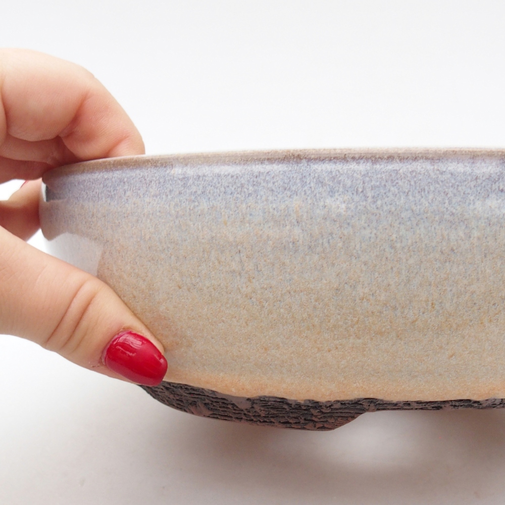 Ceramic bonsai bowl 19,5 x 19,5 x 6,5 cm, colour beige
