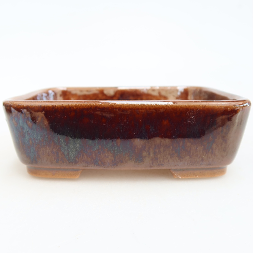Ceramic bonsai pot, 12.5 x 9.5 x 4 cm, brown
