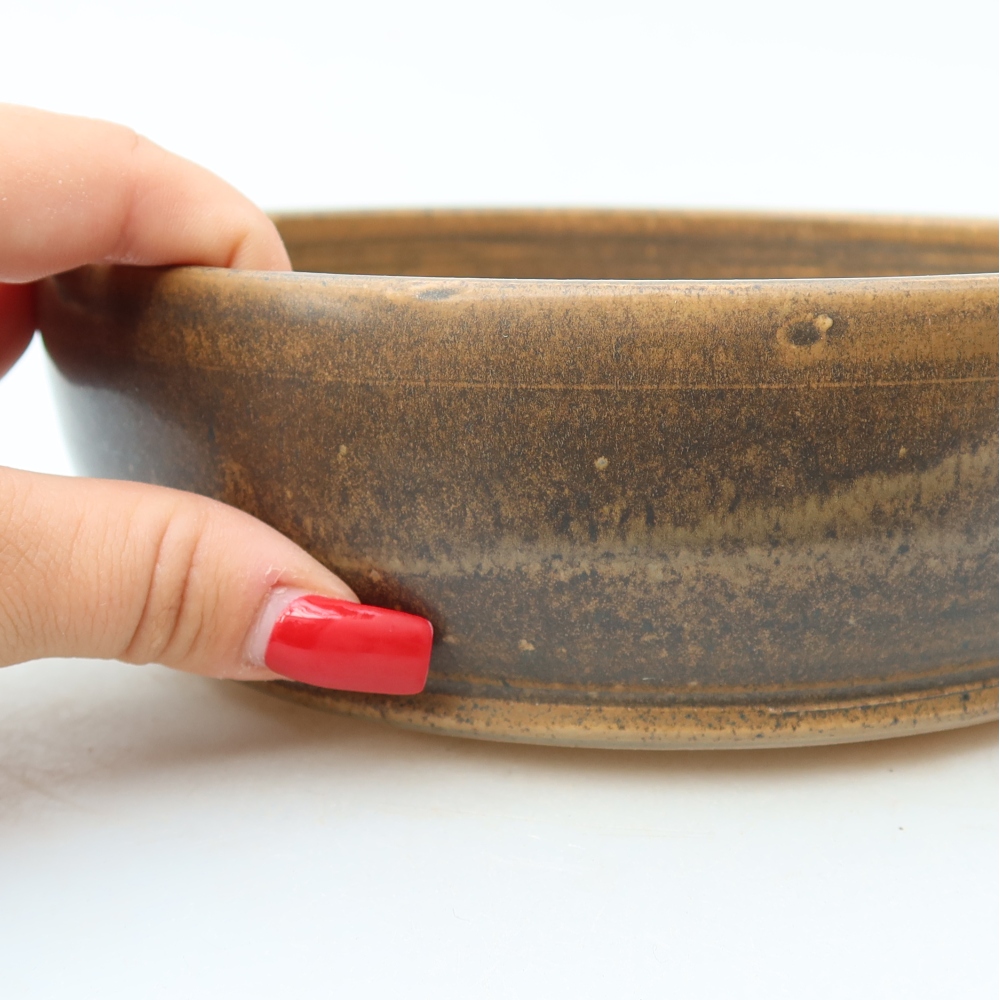 Ceramic bonsai pot, 18 x 18 x 6 cm, brown