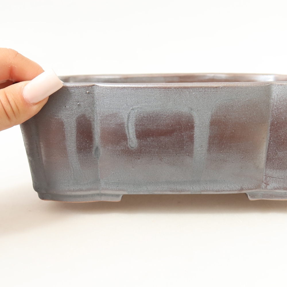 Ceramic bonsai pot, 20.5 x 17.5 x 7 cm, metallic color