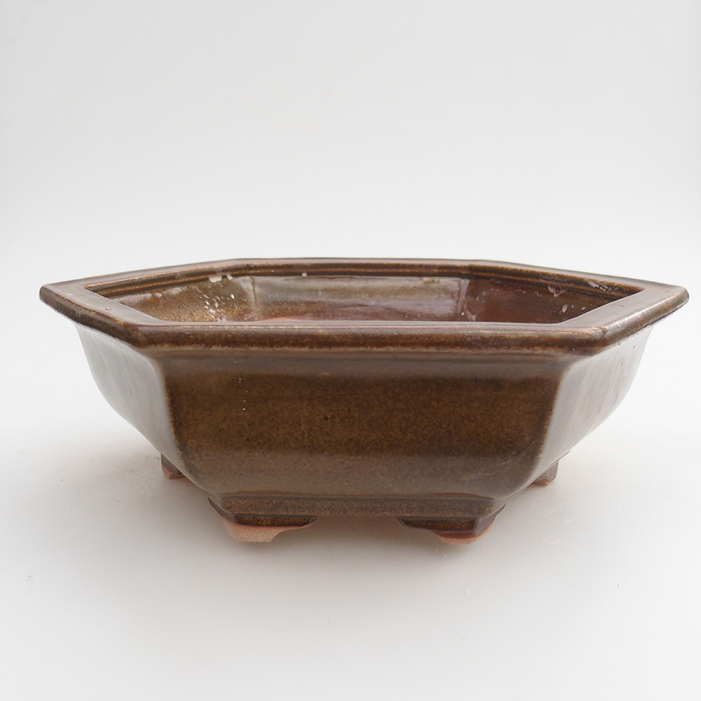 Ceramic bonsai bowl 23 x 21 x 7,5 cm, green-brown