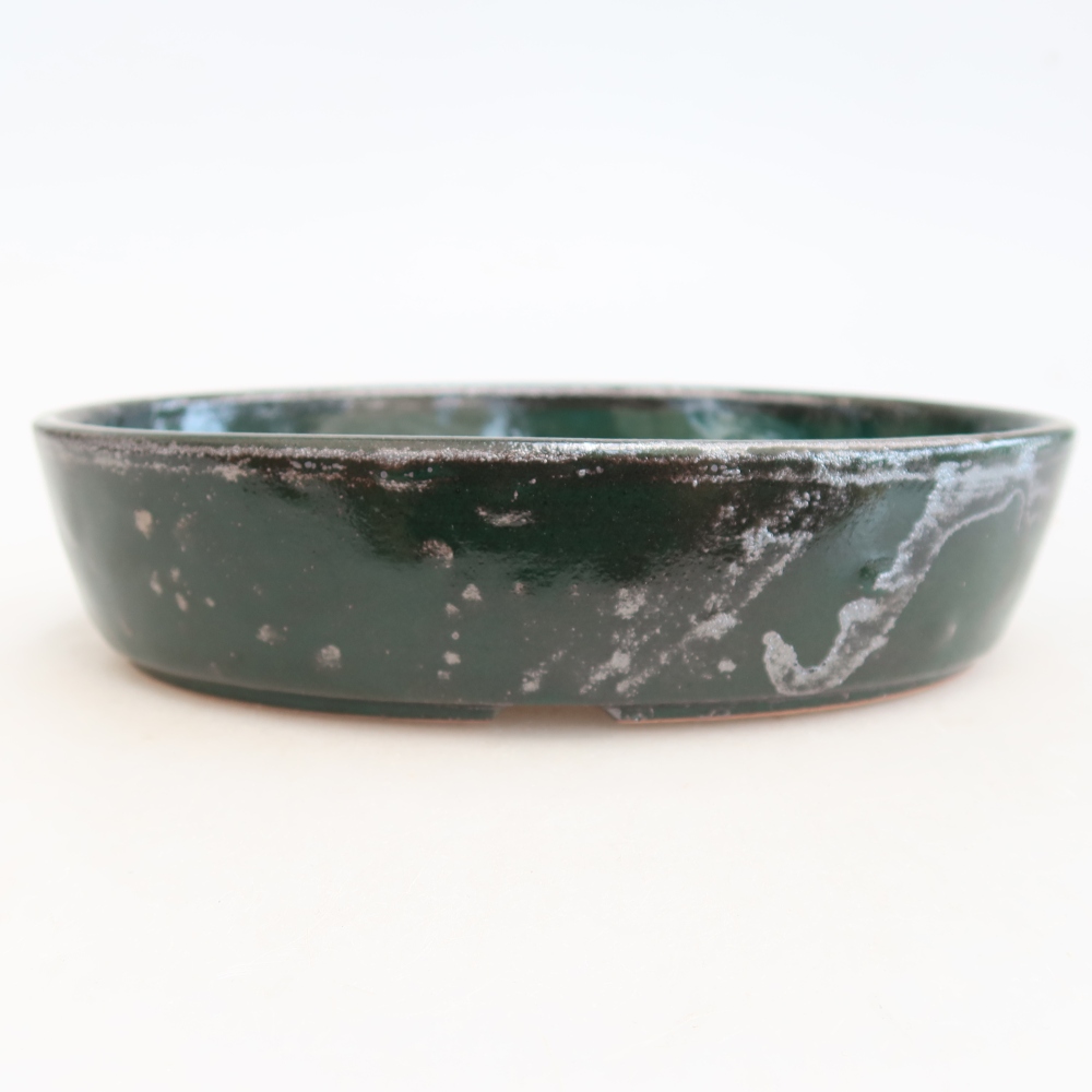 Ceramic bonsai pot, 18.5 x 13.5 x 4.5 cm, green
