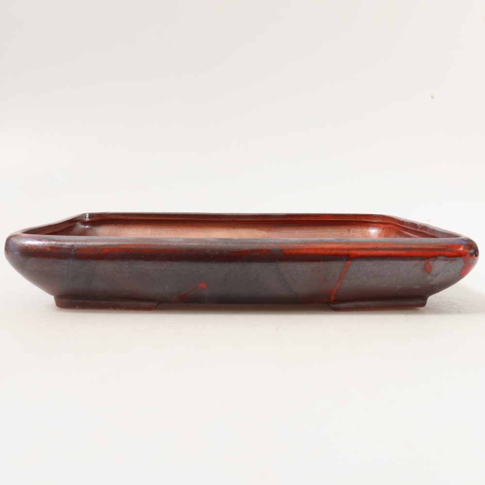 Ceramic bonsai pot, 24 x 17.5 x 4 cm, metallic red