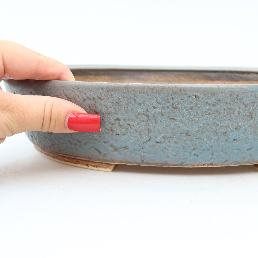 Ceramic bonsai pot, 27 x 24 x 5.5 cm, blue