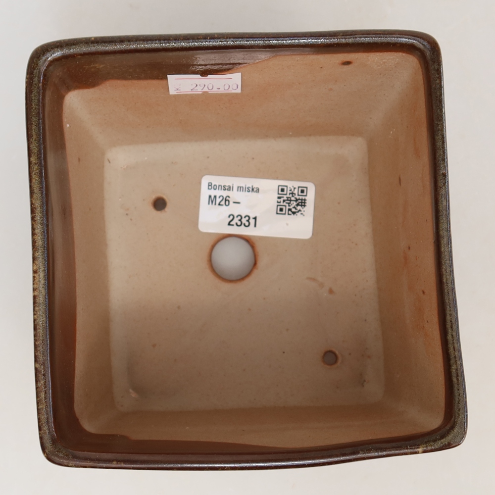 Ceramic bonsai pot, 12 x 12 x 9 cm, brown