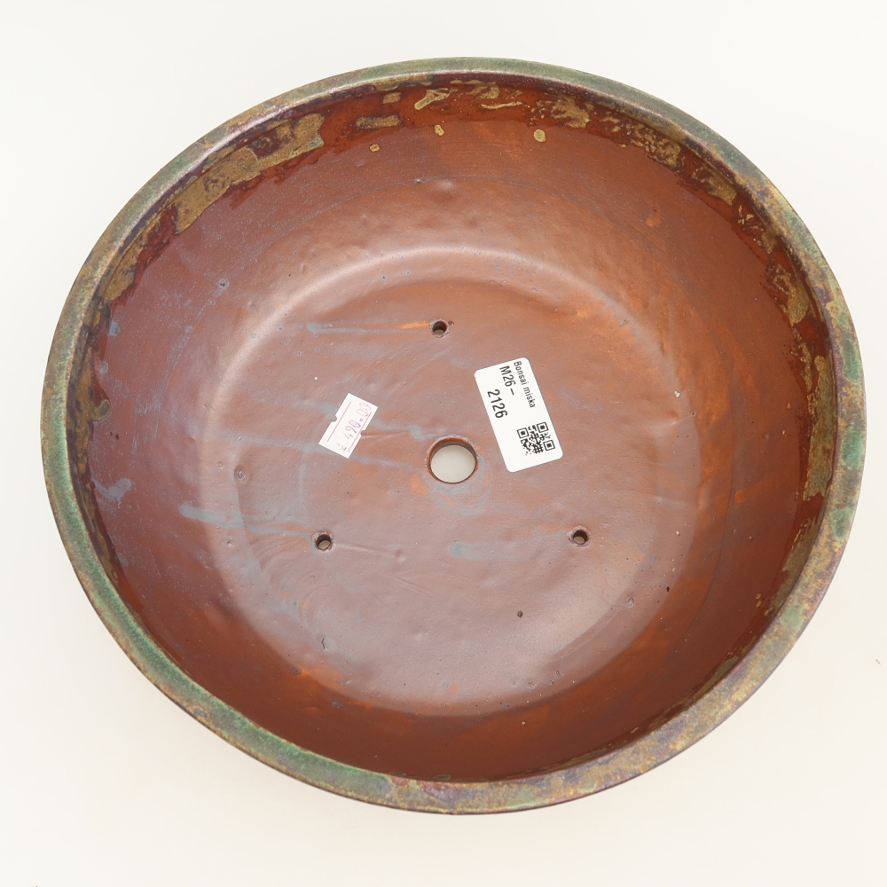 Ceramic bonsai pot, 24.5 x 24.5 x 7.5 cm, brown-green