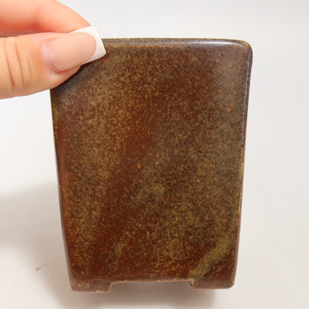 Ceramic bonsai pot, 7.5 x 7.5 x 9.5 cm, brown