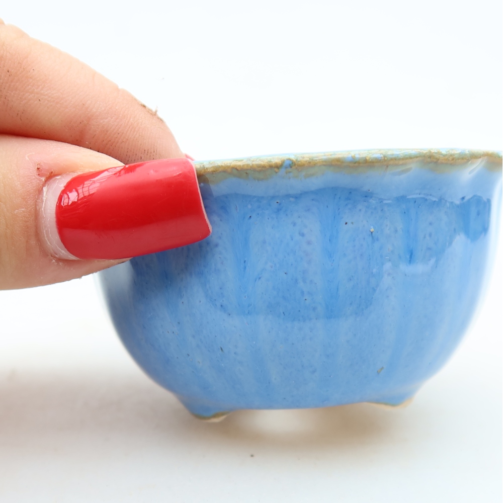 Ceramic bonsai pot, 7 x 7 x 4 cm, blue
