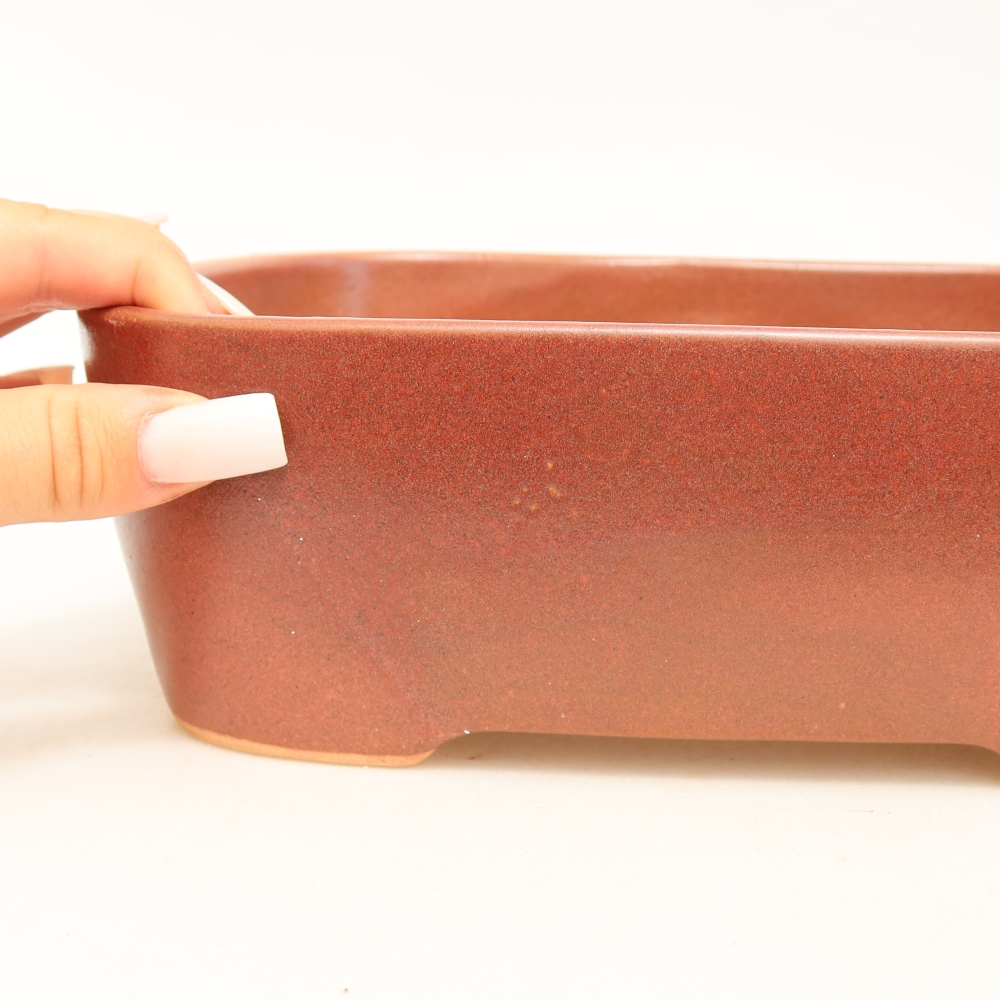 Ceramic bonsai pot, 23 x 17.5 x 7.5 cm, burgundy