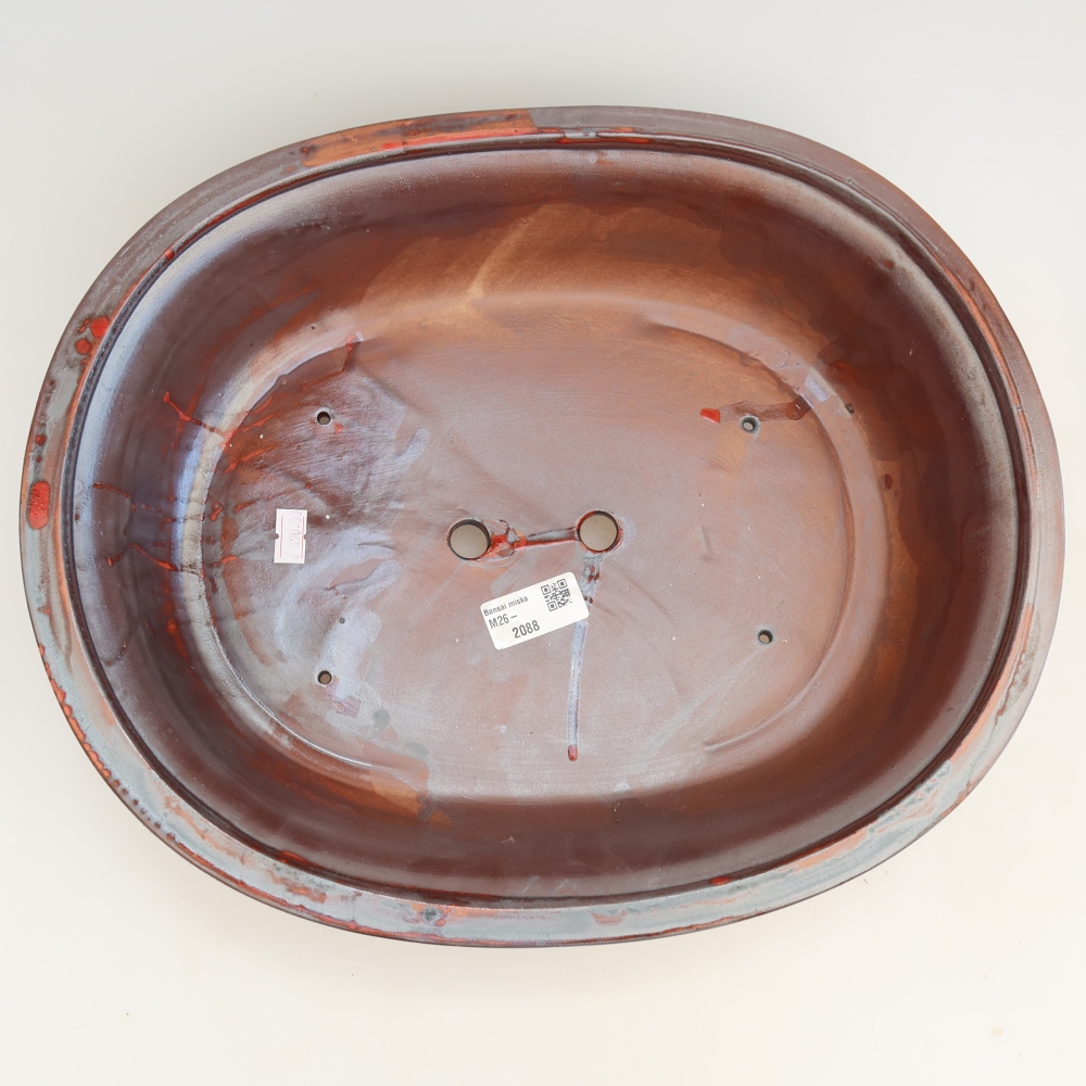 Ceramic bonsai pot, 36 x 30 x 9 cm, metallic red